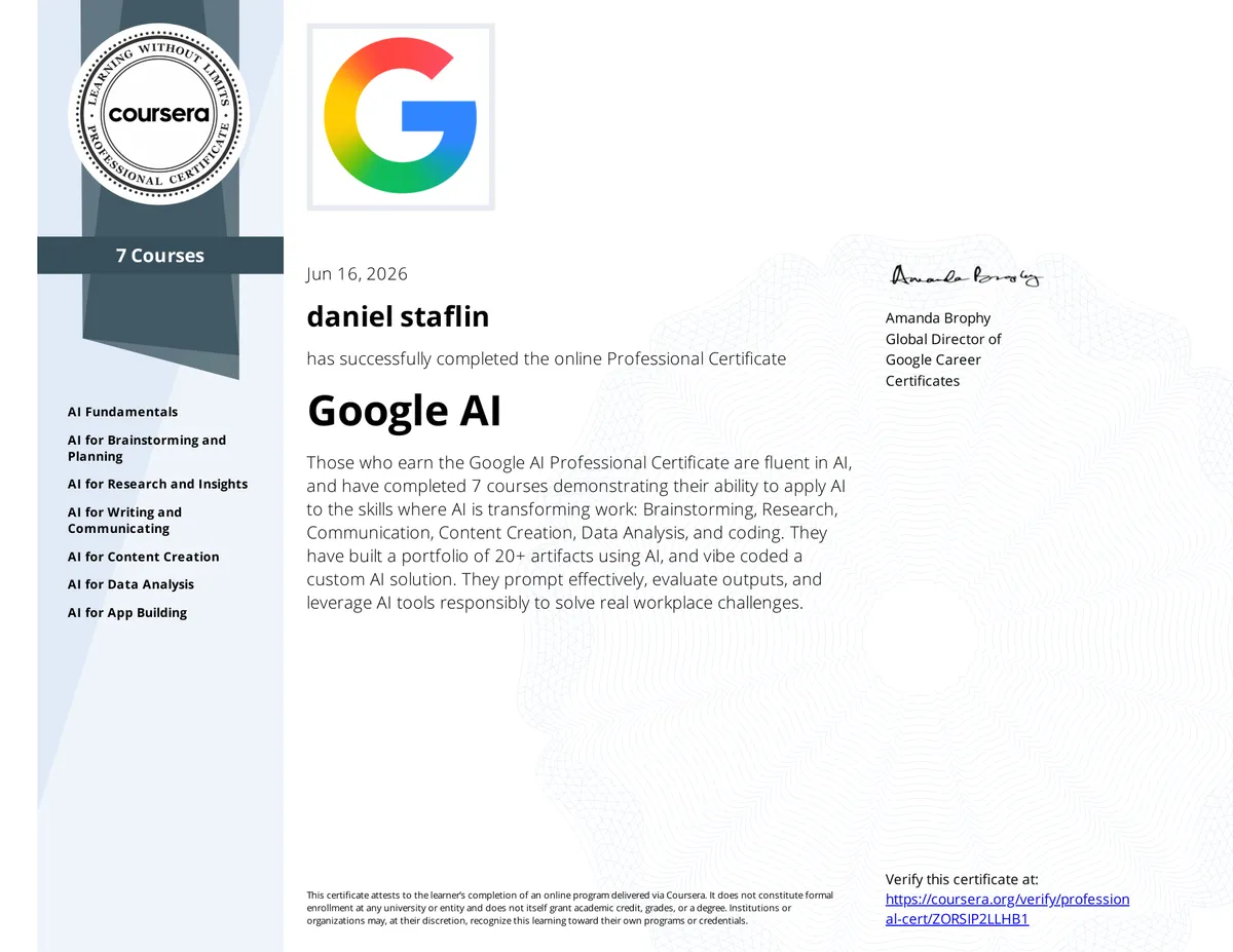 Certificate: Google AI Professional Certificate
